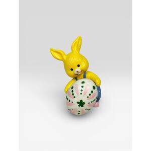 Vintage Plastic Easter Bunny Standing Figurine Yellow w/ Egg McCrory - READ